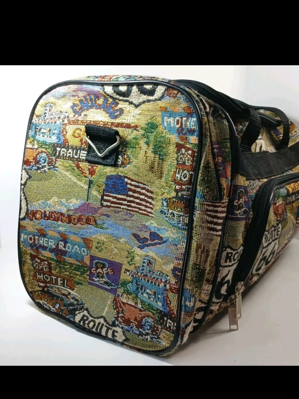 Vtg Route 66 Tapestry Duffle Bag - Multi